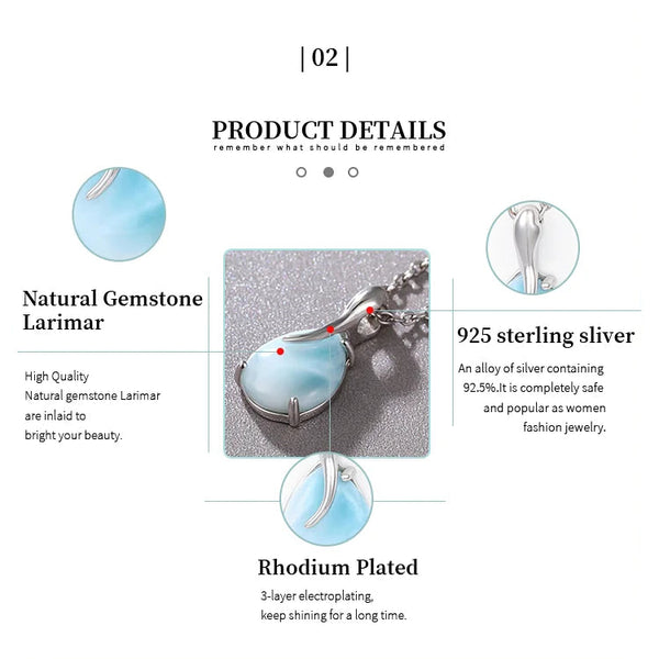 Pendentif larimar cadeau femme argent massif