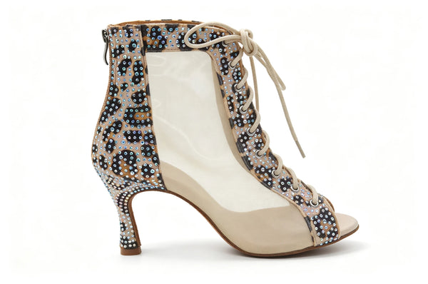 Bottine latine léopard 9cm semelle cuir — vue semelle | Couleurs Lagon