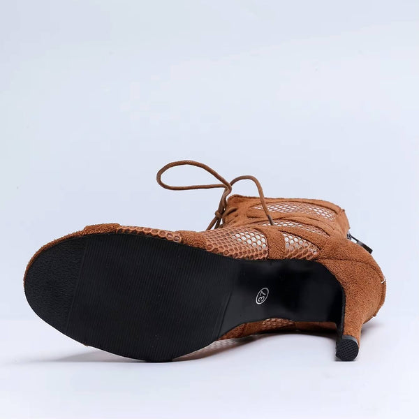 marron 4 dessous caoutchouc souple - Chaussures de Danse Latine à Talons Hauts – Modèle LUNA II Daim Styletto - Couleurs Lagon