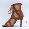 marron - Chaussures de Danse Latine à Talons Hauts – Modèle LUNA II Daim Styletto - Couleurs Lagon
