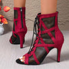 rouge 1 - Chaussures de Danse Latine à Talons Hauts – Modèle LUNA II Daim Styletto - Couleurs Lagon