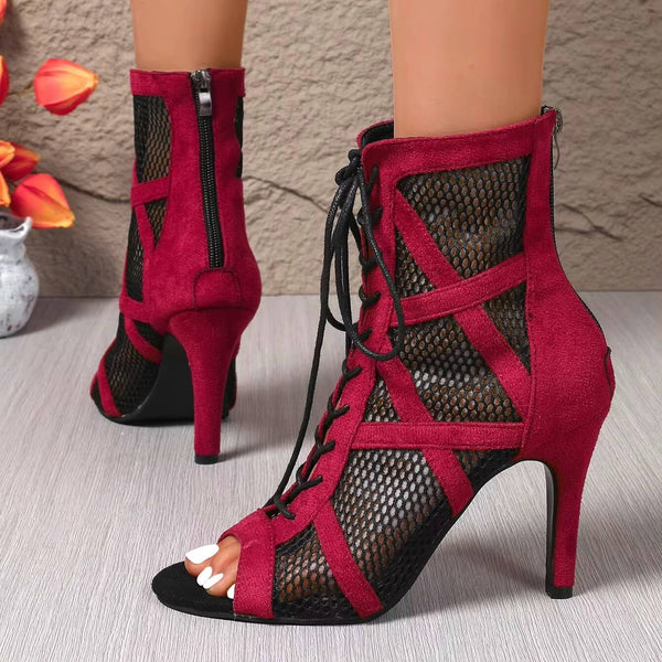 rouge 1 - Chaussures de Danse Latine à Talons Hauts – Modèle LUNA II Daim Styletto - Couleurs Lagon