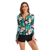 Couleurs Lagon - Veste et Boxer Shorty Push-Up Lycra Rashguard Manche Longue floral HIBISCUS - face avant