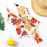 avant à plat - Monokini Push-Up V Plongeant Dos Nu Criss-Cross Floral Orange - Couleurs Lagon