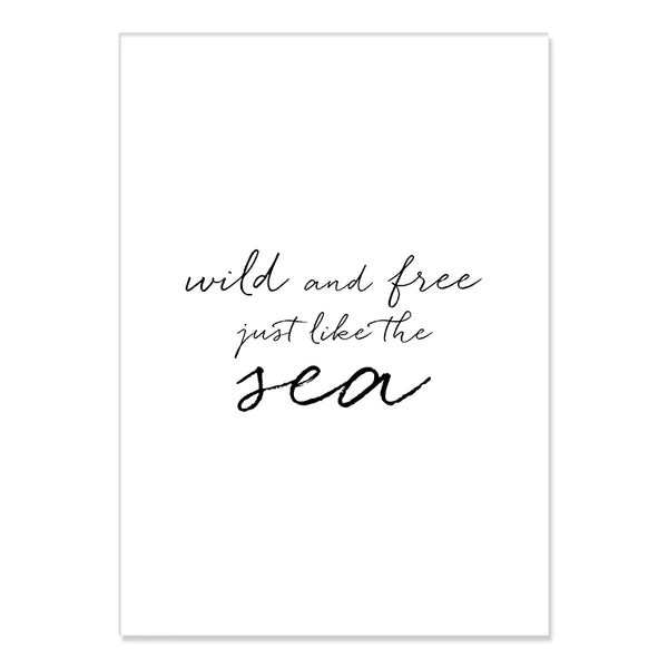 texte SEA - Toile impression d'art bleu océan blanc beige apnée dauphin requin - Couleurs Lagon