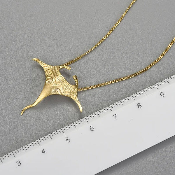 taille or - Pendentif Raie Manta en Argent Massif Polynésie - Couleurs Lagon