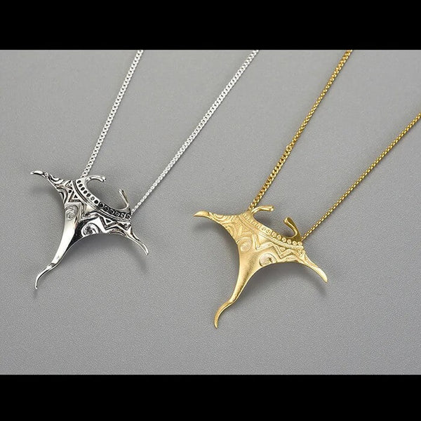 argent et or - Pendentif Raie Manta en Argent Massif Polynésie - Couleurs Lagon