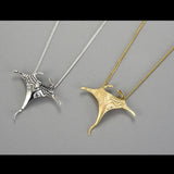 argent et or - Pendentif Raie Manta en Argent Massif Polynésie - Couleurs Lagon