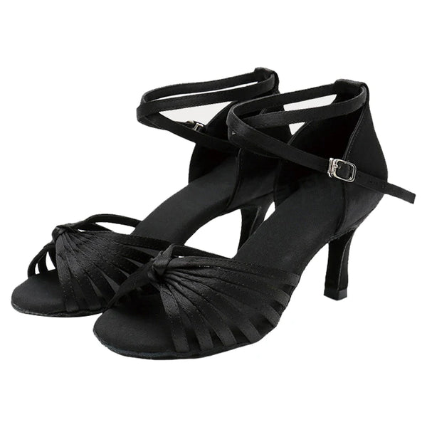 Chaussure Danse Latine Femme Satin Noeud Talon 5-7cm Pro