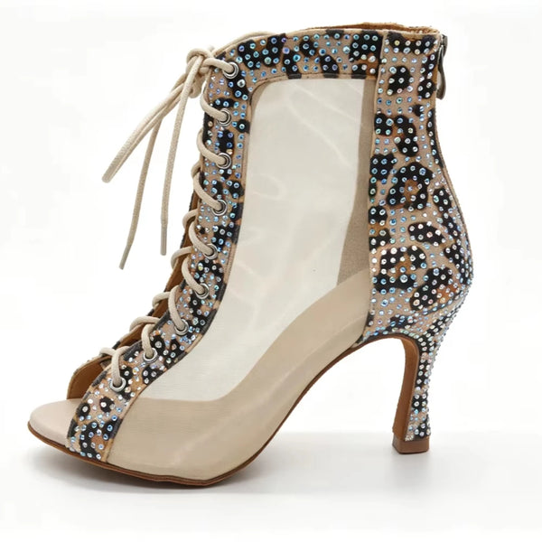 Bottine danse latine femme léopard 9cm — vue de face | Couleurs Lagon