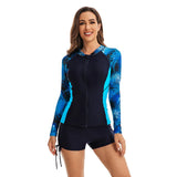 Couleurs Lagon - Veste et Boxer Shorty Push-Up Lycra Rashguard Manche Longue Palmier Bleu LAGON - avant