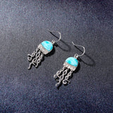 sur fond noir - Boucle d'Oreille Méduse Argent Massif & Larimar Naturelle - Couleurs Lagon