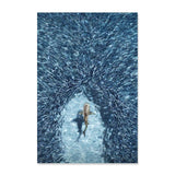 requin et banc de poisson - Toile impression d'art bleu océan blanc beige apnée dauphin requin - Couleurs Lagon