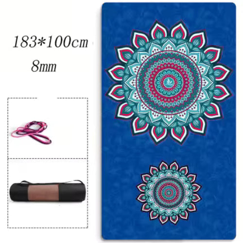 Tapis de yoga large 100x183cm mandala turquoise, épaisseur 8mm, avec sac de transport - Couleurs Lagon