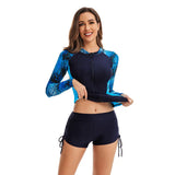 Couleurs Lagon - Veste et Boxer Shorty Push-Up Lycra Rashguard Manche Longue Palmier Bleu LAGON - avant détail shorty