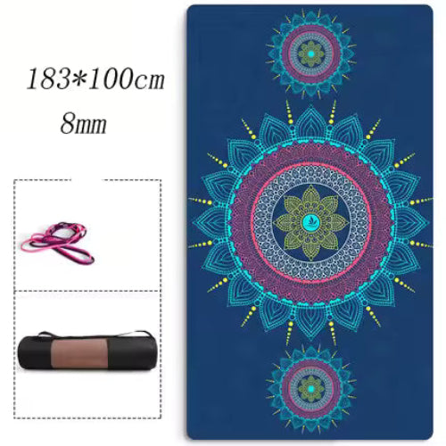 Tapis de yoga large 100x183cm mandala bleu, épaisseur 8mm, avec sac de transport - Couleurs Lagon