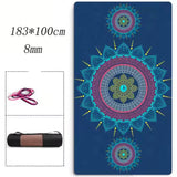Tapis de yoga large 100x183cm mandala bleu, épaisseur 8mm, avec sac de transport - Couleurs Lagon