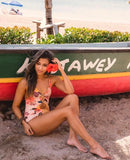 assise hibiscus - Monokini Push-Up V Plongeant Dos Nu Criss-Cross Floral Orange - Couleurs Lagon