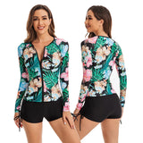 Couleurs Lagon - Veste et Boxer Shorty Push-Up Lycra Rashguard Manche Longue floral HIBISCUS - devant et dos