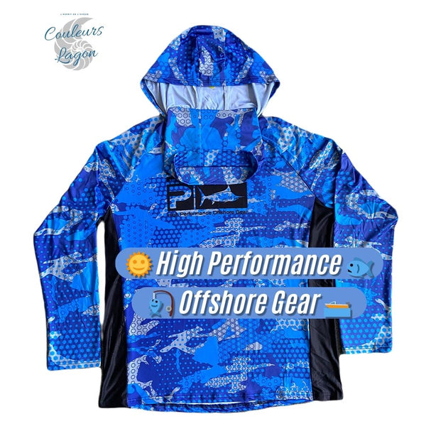 Rashguard homme bleu camo pêche outdoor vue de face — Couleurs Lagon