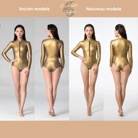 ancien et nouveau modele or gold - Combinaison Bikini Neoprene 2mm UPF50+ Manches Longues Zip Avant Peau Lisse II - Couleurs Lagon