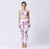 Tenue de yoga femme Couleurs Lagon - motif floral japonais rose blanc