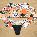 dos a plat - FIDJI Leopard – Bikini CropTop Rashguard 2 pièces manches longues - Couleurs Lagon