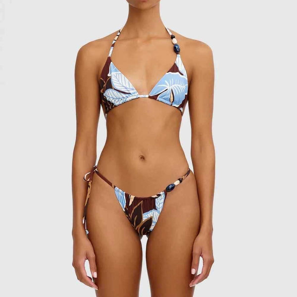 avant - Bikini Brésilien Floral Bleu Marron – Maillot de Bain Sexy et Confortable - Couleurs Lagon