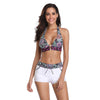 presentation - Ensemble tankini patchwork blanc – shorty floral & haut licou élégance plage - Couleurs Lagon