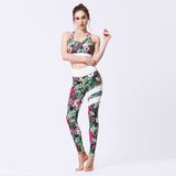 Tenue de yoga femme Couleurs Lagon - motif floral vert