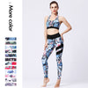 floral bleu nuit palmier et hibiiscus - Ensemble de Yoga Femme | Pantalon et Brassière Sportive Séchage Rapide Couleurs Lagon