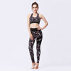 floral noir palmier - Ensemble de Yoga Femme | Pantalon et Brassière Sportive Séchage Rapide Couleurs Lagon