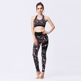 Tenue de yoga femme Couleurs Lagon - motif floral noir palmier