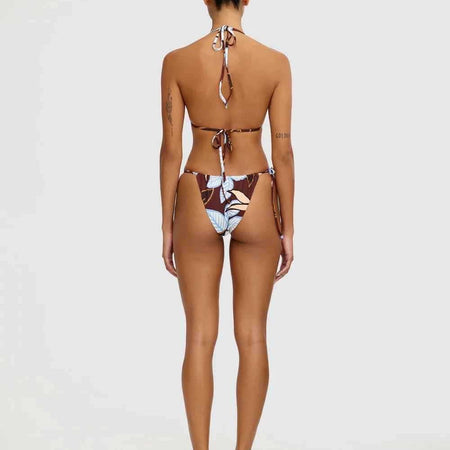 dos - Bikini Brésilien Floral Bleu Marron – Maillot de Bain Sexy et Confortable - Couleurs Lagon