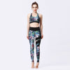 floral noir - Ensemble de Yoga Femme | Pantalon et Brassière Sportive Séchage Rapide Couleurs Lagon