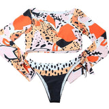 avant a plat - FIDJI Leopard – Bikini CropTop Rashguard 2 pièces manches longues - Couleurs Lagon