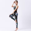 floral noir - Ensemble de Yoga Femme | Pantalon et Brassière Sportive Séchage Rapide Couleurs Lagon