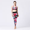 floral Rouge vert et bleu - Ensemble de Yoga Femme | Pantalon et Brassière Sportive Séchage Rapide Couleurs Lagon