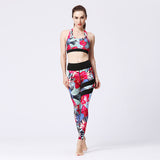 Tenue de yoga femme Couleurs Lagon - motif floral rouge vert et bleu