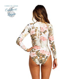 dos - Combi Surf Manche Longue Push-Up Rashguard Tangua ROSE FLORAL - Couleurs Lagon