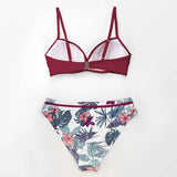 dos à plat - Bikini Push Up Floral Croisé Bordeau - Couleurs Lagon
