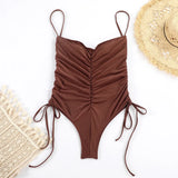 Monokini femme marron dos nu profond bretelles ajustables — Couleurs Lagon BLACKBIRD