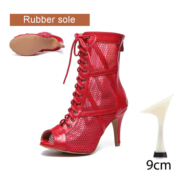 rouge PU 9 cubain - Chaussures de Danse Latine à Talons Hauts – Modèle LUNA II Noir Rouge - Couleurs Lagon