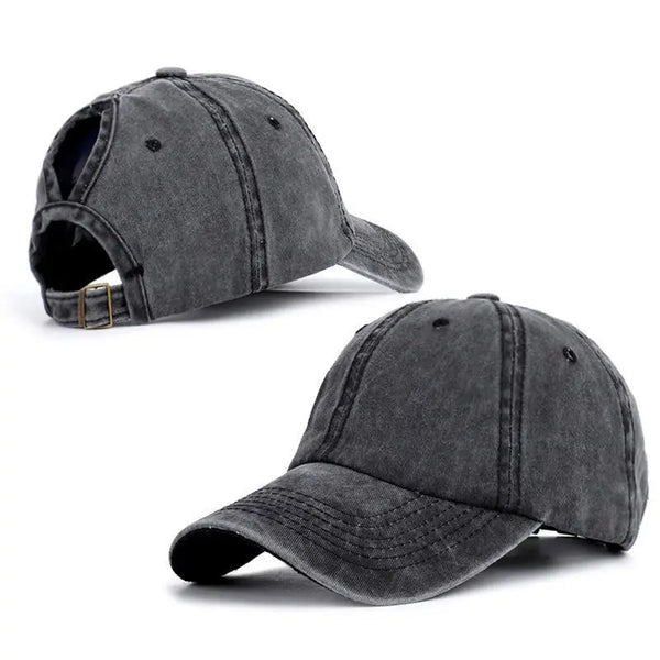 noir delave - Casquette Queue de Cheval Coupe Large — Coton Lavé Ajustable