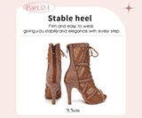 talon stable - Chaussures de Danse Latine à Talons Hauts – Modèle LUNA II Strass Styletto Marron - Couleurs Lagon