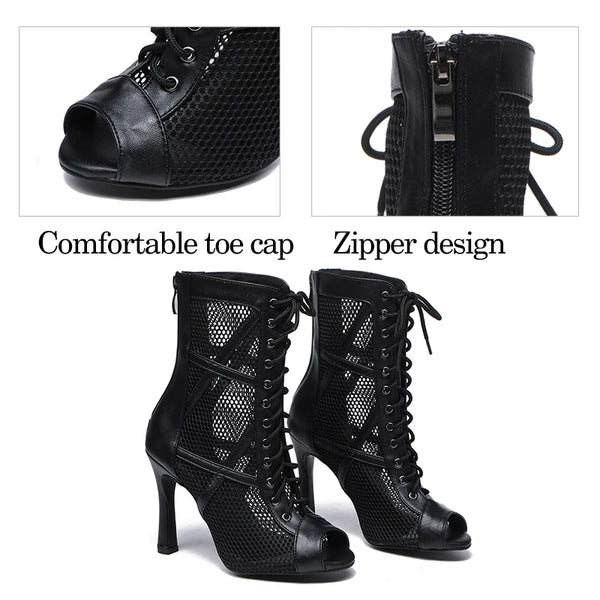 confortable et zip - Chaussures de Danse Latine à Talons Hauts – Modèle LUNA II Noir Rouge b - Couleurs Lagon