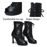 confortable et zip - Chaussures de Danse Latine à Talons Hauts – Modèle LUNA II Noir Rouge b - Couleurs Lagon