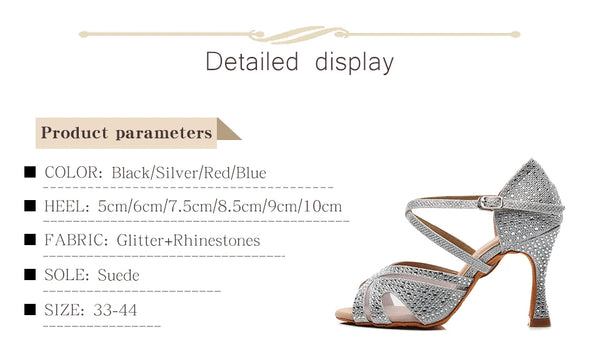 details - Chaussures de Danse Femme Strass Argent Noir | Couleurs Lagon