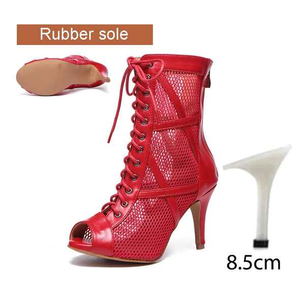 rouge PU 8.5 styletto - Chaussures de Danse Latine à Talons Hauts – Modèle LUNA II Noir Rouge b - Couleurs Lagon
