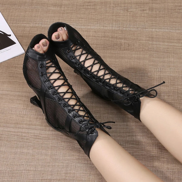 vue de dessus - Chaussures de Danse Latine Noires à Talons Hauts – Modèle LUNA - Couleurs Lagon